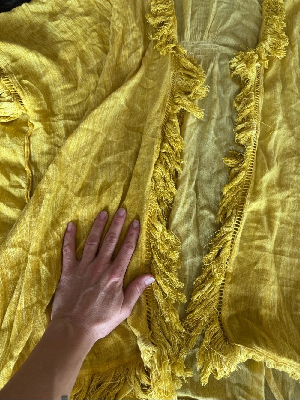 Free People Yellow Fringed Kimono Robe